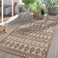 TT Home In-& Outdoor Teppich Wetterfest Balkon Küche Wohnzimmerteppich Boho Design 3D Design Skandi Modern Unifarben Größe 60x100 cm