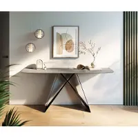 DELIFE Konsolentisch Edge Boot 180x40 cm Keramik Beton Grau Velio Metall Schwarz