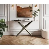 DELIFE Konsolentisch Edge Polygonal 140x50 cm Keramik Patagonia Poliert Zentharo Metall Effektfinish Titan