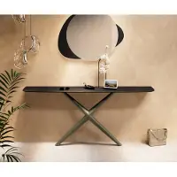 DELIFE Konsolentisch Edge Boot 180x40 cm Keramik Laminam Noir Desir Braun Estelo Metall Effektfinish Titan