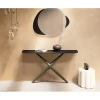 DELIFE Konsolentisch Edge Boot 140x40 cm Keramik Laminam Noir Desir Braun Estelo Metall Effektfinish Titan