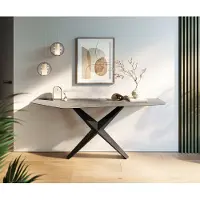 DELIFE Konsolentisch Edge Polygonal 180x50 cm Keramik Beton Grau Zentharo Metall Schwarz
