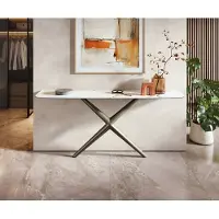 DELIFE Konsolentisch Edge Boot 180x40 cm Keramik Calacatta Luxe Weiß-Gold-Grau Estelo Metall Effektfinish Titan