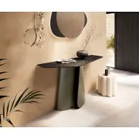 DELIFE Konsolentisch Edge Polygonal 140x50 cm Keramik Laminam Noir Desir Braun Livos Metall Effektfinish Titan