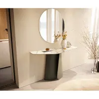 DELIFE Konsolentisch Edge Polygonal 140x50 cm Keramik Calacatta Luxe Weiß-Gold-Grau Livos Metall Effektfinish Titan