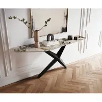 DELIFE Konsolentisch Edge Polygonal 180x50 cm Keramik Patagonia Poliert Zentharo Metall Schwarz