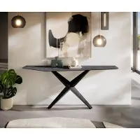 DELIFE Konsolentisch Edge Polygonal 180x50 cm Keramik Laminam Nero Greco Anthrazit Zentharo Metall Schwarz