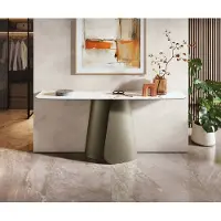 DELIFE Konsolentisch Edge Boot 180x40 cm Keramik Calacatta Luxe Weiß-Gold-Grau Livos Metall Effektfinish Titan