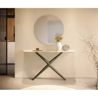DELIFE Konsolentisch Edge Boot 140x40 cm Keramik Calacatta Luxe Weiß-Gold-Grau Estelo Metall Effektfinish Titan