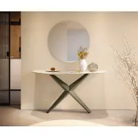 DELIFE Konsolentisch Edge Polygonal 140x50 cm Keramik Calacatta Luxe Weiß-Gold-Grau Zentharo Metall Effektfinish Titan