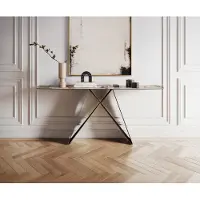 DELIFE Konsolentisch Edge Boot 180x40 cm Keramik Patagonia Poliert Velio Metall Effektfinish Titan