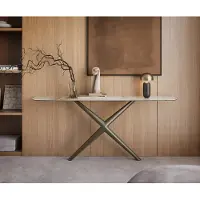 DELIFE Konsolentisch Edge Boot 180x40 cm Keramik Minas Melange Weiß-Beige Estelo Metall Effektfinish Titan