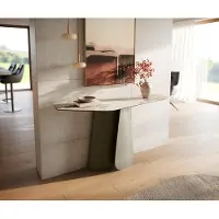 DELIFE Konsolentisch Edge Polygonal 140x50 cm Keramik Minas Melange Weiß-Beige Livos Metall Effektfinish Titan