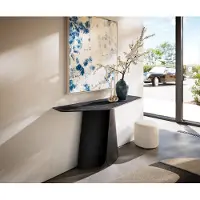 DELIFE Konsolentisch Edge Polygonal 140x50 cm Keramik Laminam Nero Greco Anthrazit Livos Metall Schwarz