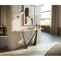 DELIFE Konsolentisch Edge Polygonal 140x50 cm Keramik Laminam Travertino Bianco Creme-Weiß Spios Metall Effektfinish Titan