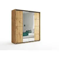 BM-Möbel A3 Schiebetürenschrank mit Spiegel - Craft Gold - 200 x 62 x 245 cm