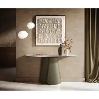 DELIFE Konsolentisch Edge Polygonal 140x50 cm Keramik Onyx Pearl Livos Metall Effektfinish Titan