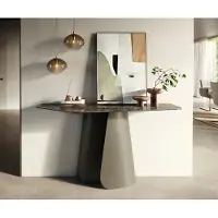 DELIFE Konsolentisch Edge Polygonal 140x50 cm Keramik Emperador Extra Lucidato Dunkelbraun Livos Metall Effektfinish Titan