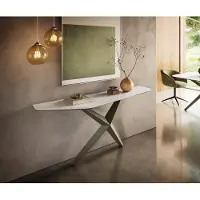 DELIFE Konsolentisch Edge Polygonal 180x50 cm Keramik Onyx Pearl Zentharo Metall Effektfinish Titan