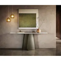 DELIFE Konsolentisch Edge Boot 180x40 cm Keramik Onyx Pearl Livos Metall Effektfinish Titan