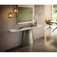 DELIFE Konsolentisch Edge Boot 180x40 cm Keramik Onyx Pearl Conos Metall Effektfinish Titan