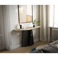 DELIFE Konsolentisch Edge Polygonal 140x50 cm Keramik Laminam Sabbia Eichefarbig Livos Metall Schwarz
