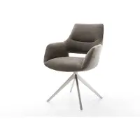 DELIFE Drehstuhl Yago-Flex mit Armlehnen Strukturstoff Soft Taupe Kreuzgestell breit Edelstahl 360° drehbar Wippfunktion Taschenfederkern