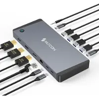 Siltcon 14-in-1 USB-C Dockingstation – 2x DisplayPort & HDMI 4K 60Hz – RJ45 – 100 W PD – USB-C/USB-A – Spacegrau