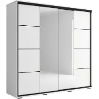BM-Möbel A3 Schiebetürenschrank mit Spiegel - Weiß - 230 x 62 x 215 cm