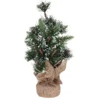 Home & Style Künstlicher Tisch Christbaum 30 cm grün mit Jutesack Glitzer Schnee