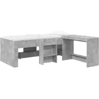 Syfax Hochbett für Kinder mit Schreibtisch, Farbe: Grau, Betonoptik, Größe: 75 x 190 cm