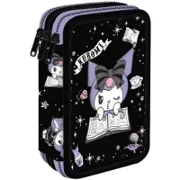 CoolPack | Schlampermäppchen Jumper 3 Kuromi, 19,5 x 12,5 x 6,5 cm, 3 Fächer, komplett ausgestattet, Goth-Kawaii-Stil