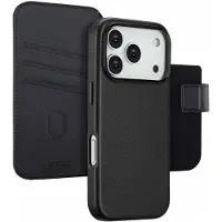 Accezz Apple iPhone 17 Pro Hülle - Echtes Leder - - 2 in 1 Case/Klapphülle - Schwarz