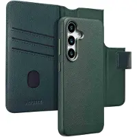 Accezz Samsung Galaxy S25 Hülle - Echtes Leder - - 2 in 1 Case/Klapphülle - Dunkelgrün