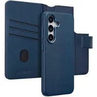 Accezz Samsung Galaxy S25 Hülle - Echtes Leder - - 2 in 1 Case/Klapphülle - Dunkelblau