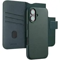 Accezz Apple iPhone 16 Hülle - Echtes Leder - - 2 in 1 Case/Klapphülle - Dunkelgrün