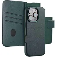 Accezz Apple iPhone 16 Pro Hülle - Echtes Leder - - 2 in 1 Case/Klapphülle - Dunkelgrün