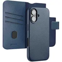 Accezz Apple iPhone 16 Hülle - Echtes Leder - - 2 in 1 Case/Klapphülle - Dunkelblau
