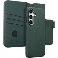 Accezz Samsung Galaxy S25 Plus Hülle - Echtes Leder - - 2 in 1 Case/Klapphülle - Dunkelgrün