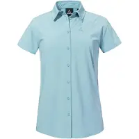 Schöffel Outdoorbluse SCHÖFFEL "Blouse Style Dooser WMN", Damen, Gr. 44, blau (8015, blau), Oberstoff: 85% Polyester, 15% Elasthan, Basic, V-Ausschnitt, Blusen Outdoorbluse