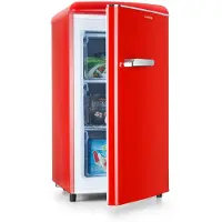 Klarstein Laika Gefrierschrank - 60 Liter Gesamtvolumen, Thermostat mit 5 Stufen, 0 bis -18 °C, 3 Einschübe, freistehend, Retro-Design, rot