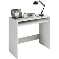Dmora Portland-Schreibtisch, linearer Schreibtisch mit festem Regal, Arbeits- oder Bürotisch mit PC-Halterung, cm 79x43h87, weißer Holzeffekt