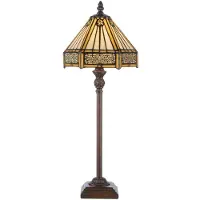 Casa Padrino Luxus Tiffany Tischleuchte Gelb / Schwarz / Braun 20 x 20 x H. 51 cm - Elegante Schreibtischleuchte - Deko Accessoires