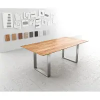 DELIFE Esstisch Edge 200x100 Akazie Natur Edelstahl Schmal Schweizer Kante