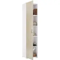 Dmora Mehrzweckschrank Dacaci, Linearschrank mit 1 Flügeltür und 4 verstellbaren Einlegeböden, Säulenschrank für Badezimmer, 100% Italy, 45x45h195 cm, Eiche und Weiß