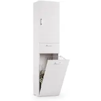 Dmora Mehrzweckschrank Dcosim, Linearer Wäscheschrank mit 2 Türen, Badezimmersäule mit Wäschekorb, 100% Italy, 45x32h195 cm, Weiß