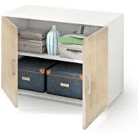 Dmora Mehrzweckschrank Darc, Linearschrank mit 2 Flügeltüren mit Einlegeboden, Eingangsmöbel, Modernes Schuhregal, 100% Italy, 90x45h66 cm, Eiche und Weiß