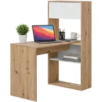 Dmora Schreibtisch Dmangn, Umkehrbarer Eckschreibtisch mit Bücherregal, Arbeits- oder Bürotisch mit mehreren Positionen, 108x70h140 cm, Weiße und Eichenäste