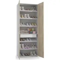 Dmora Mehrzweckschrank Ddrega, Linearschrank mit 2 Flügeltüren, Kleiderschrank mit 6 Regalen, Modernes Schuhregal, 100% Italy, 72x37h195 cm, Ulme und Weiß