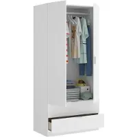 Dmora Garderobe Darest, Schlafzimmerschrank mit 2 Türen und 2 Schubladen, Schlafzimmermöbel mit Kleiderstange, 81x52h180 cm, Weiß